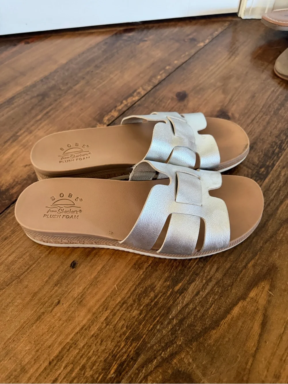 BOBS from Skechers Metallic Silver Slide Sandals